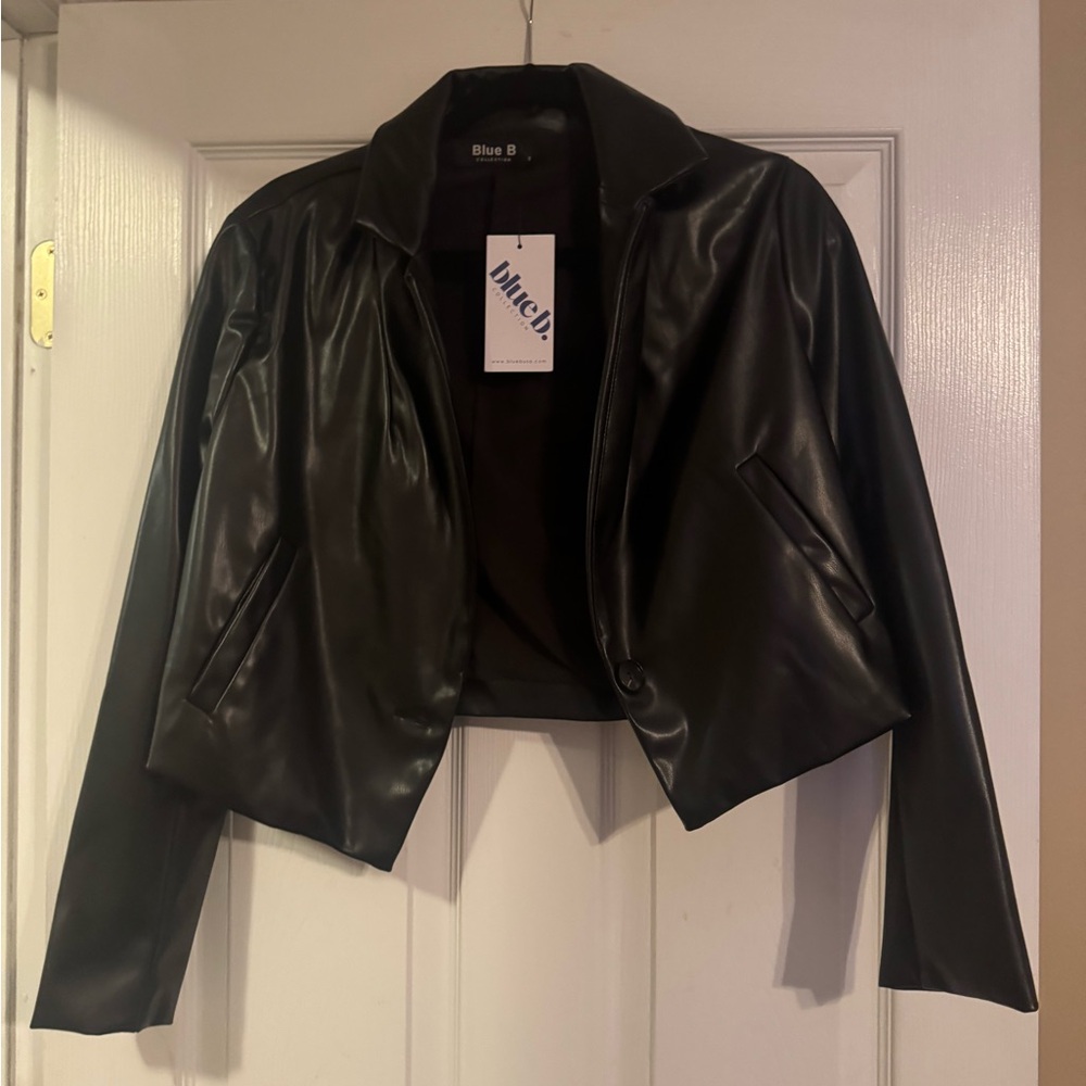 Blue b. Black Faux Leather Cropped Jacket NWT